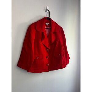 Nygard Collection Red Linen Blend 3/4 Sleeve Cropped Blazer Jacket Womens 16